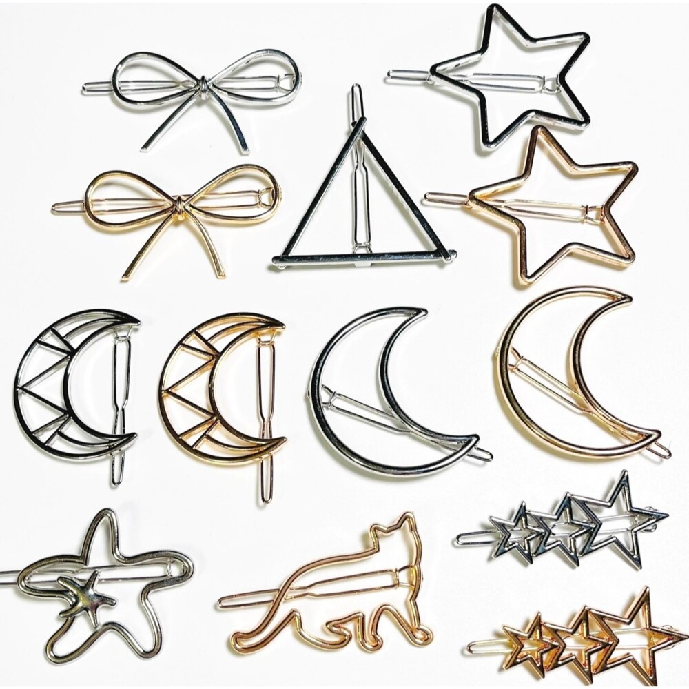 Lot Hair Barrettes Stars Moons Cat Bows Novelty Variety Accessories Mixed Metals